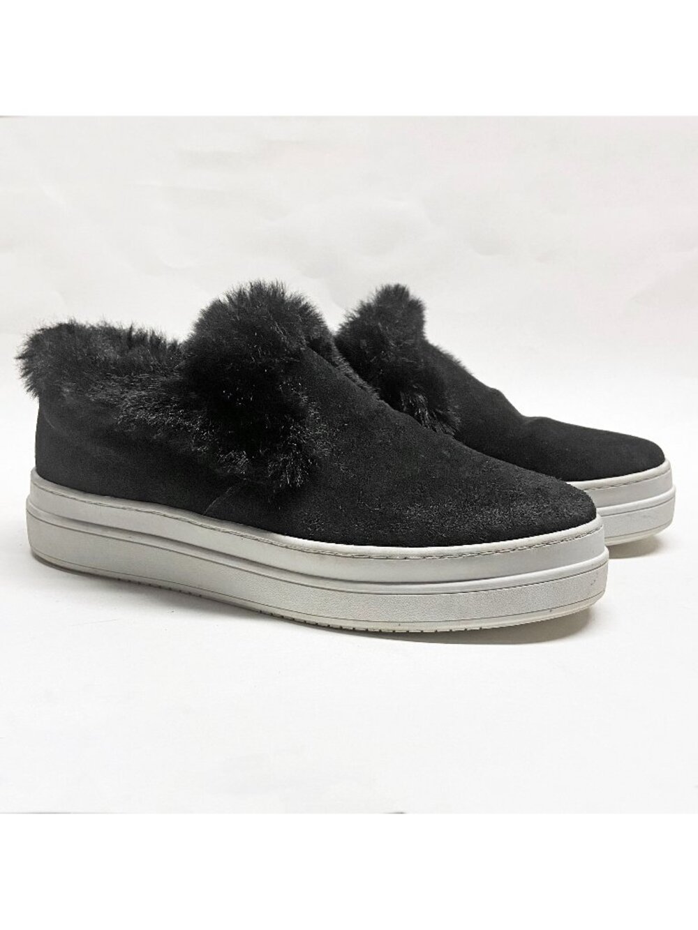 J/Slides Women's Neel Slip-On Sneakers Shoes Size 9.5 Black Suede Faux Fur Trim